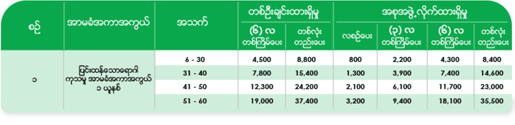 ပရီမီယံနှုန်းထားများ