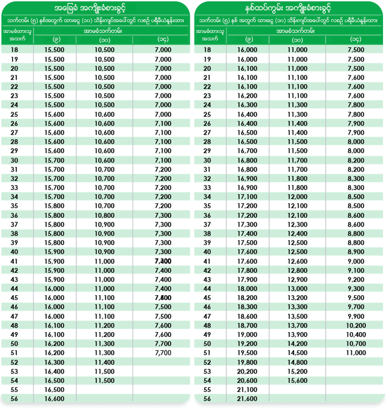 ပရီမီယံနှုန်းထားများ