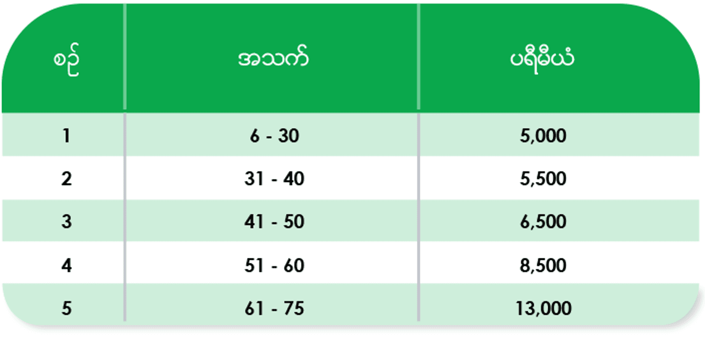ပရီမီယံနှုန်းထားများ