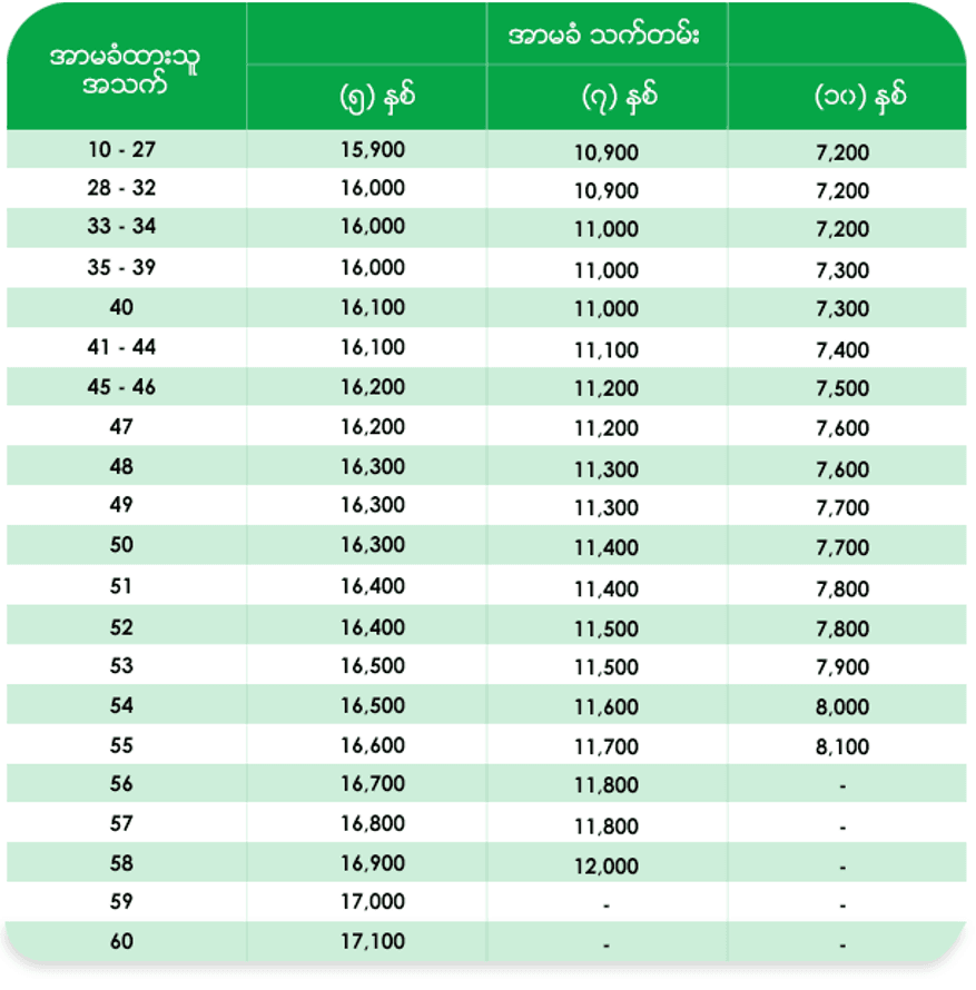 ပရီမီယံနှုန်းထားများ