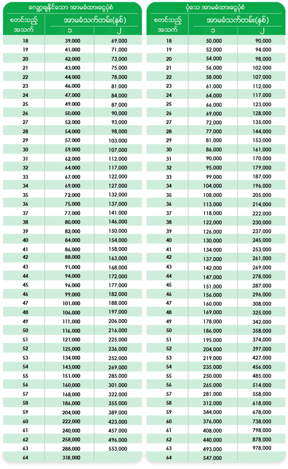 ပရီမီယံနှုန်းထားများ